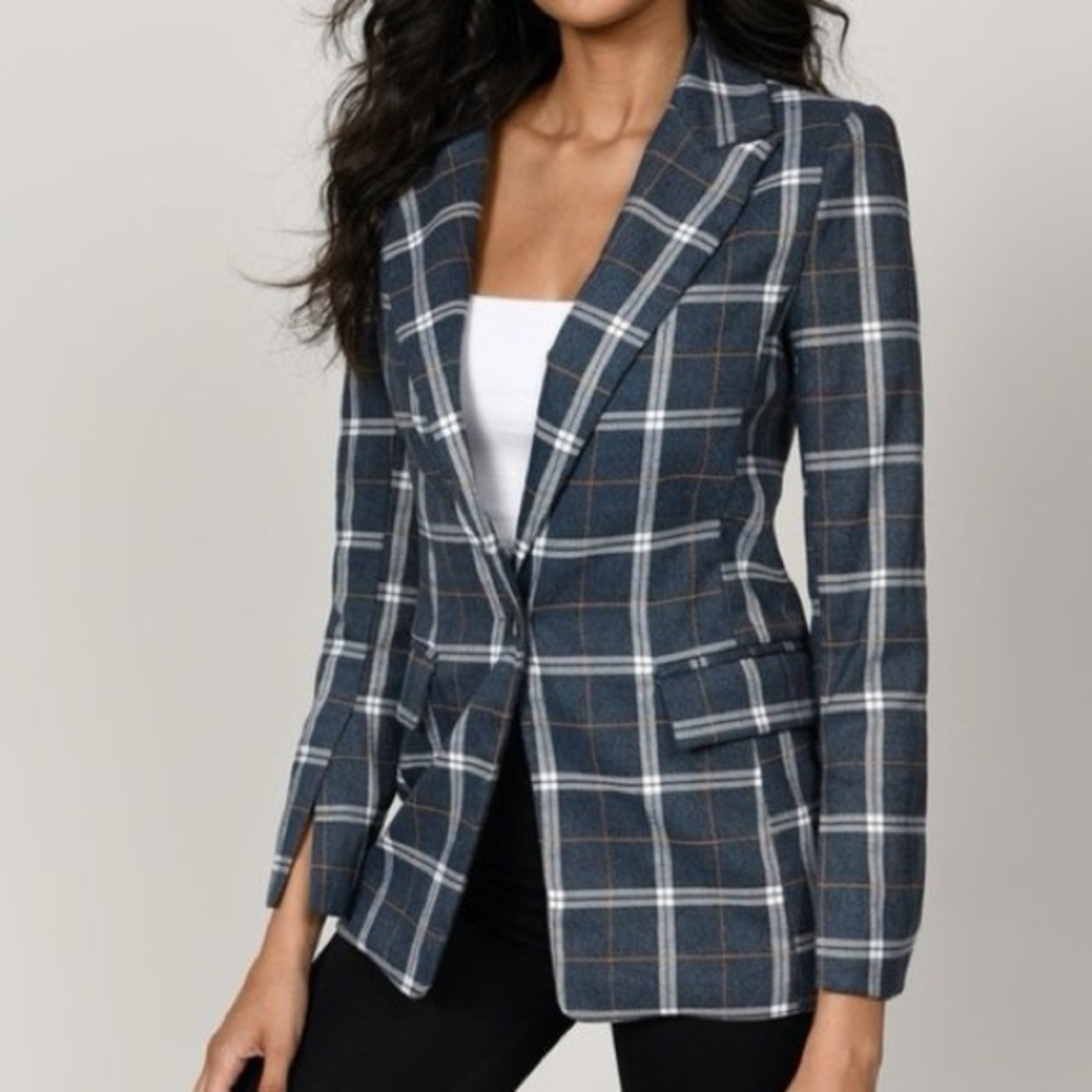 NWT Tobi Blue Plaid Fitted Blazer